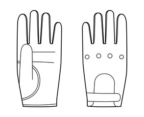 Driving Gloves Wrist length Fashion hand accessory clothing technical illustration garment. Vector front palm back view for Men women, unisex style flat template CAD mockup outline on white background