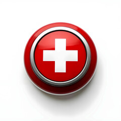 Obraz premium Red medical cross button glossy 3D design digital health icon simple clean style online assistance
