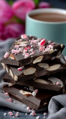 Dark Chocolate Almond Peppermint Bark Stack