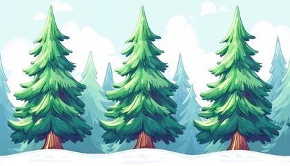 Winter forest scene with snow-covered evergreen trees