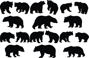 Set of bear silhouette vector illustration, bear in various pose