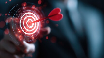 Fototapeta premium Executive Aiming Red Dart at Virtual Glowing Target Concept
