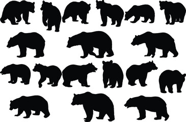 Set of bear silhouette vector illustration, bear in various pose