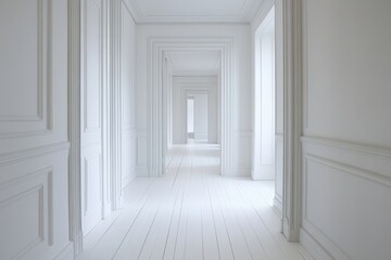White, spacious hallway, minimalist, elegant