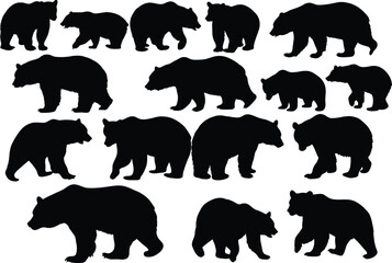 Set of bear silhouette vector illustration, bear in various pose