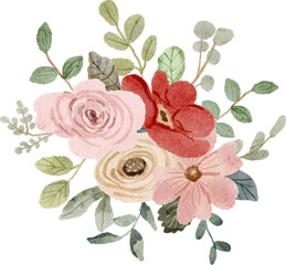 red pink yellow floral watercolor bouquet