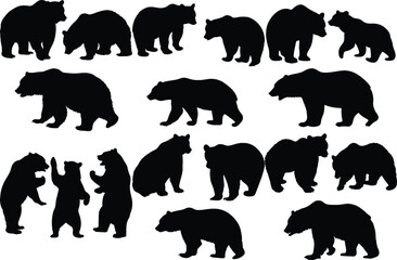 Set of bear silhouette vector illustration, bear in various pose
