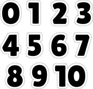 Solid black numbers 0 to 10 with dashed outline. Great for preschool cutting, coloring, tracing, and early math worksheets. Ideal for kids&rsquo; learning and classroom decoration.