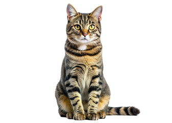 Fototapeta premium Cat with Striking Pose: A captivating shot of a domestic cat in a poised posture, showing a striped pattern and captivating gaze. The cat stands out with striking appearance.