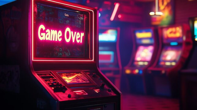 retro arcade machine with the text Game Over