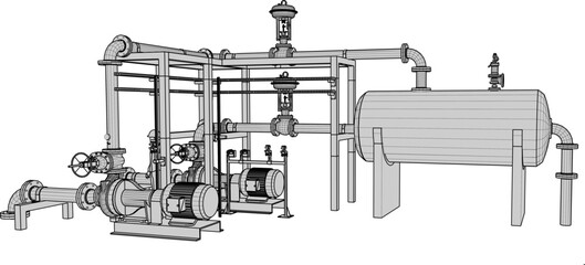 vector sketch illustration of industrial machine design for factory  