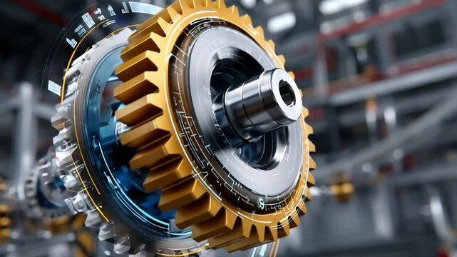 Intricate Gear Mechanism: A detailed, close-up shot of a complex gear mechanism, featuring interconnected metal cogs and precise engineering details.