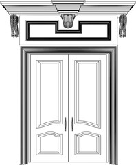 vector sketch illustration of a traditional ethnic vintage teak wood door design with Jepara carvings 