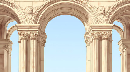 Fototapeta premium Ornate architectural arch with columns and decorative details. Portal Pillar. Illustration