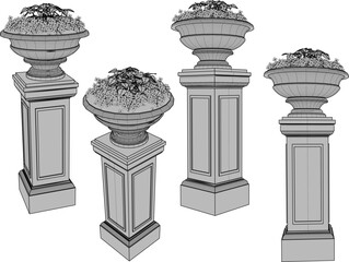 vector sketch illustration of decorative garden plant pot design with flower plants 