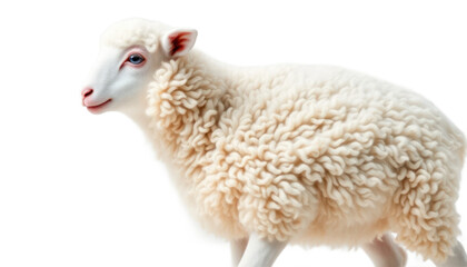 Fototapeta premium Adorable Fluffy White Lamb On Transparent Background
