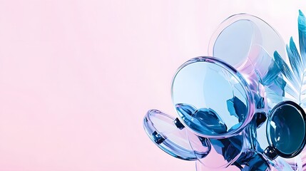 Fototapeta premium Abstract Blue Glass Bubbles Pink Background AI Art