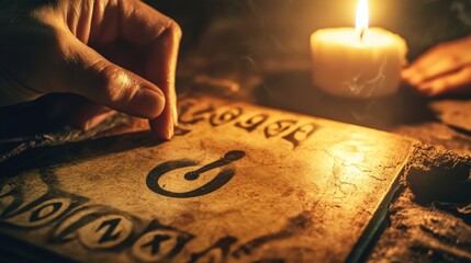 A hand traces arcane symbols on an ancient grimoire.