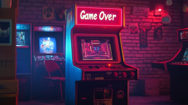 retro arcade machine with the text Game Over