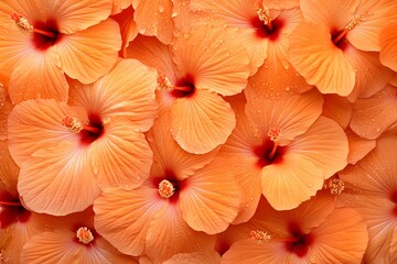 Obraz premium Peach Hibiscus Blossoms with Water Droplets