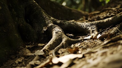 Closeup of Tree Roots in Forest Soil, Nature Photography
