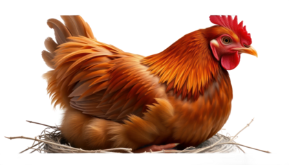 Brown Bird Sitting in Nest on Transparent Background