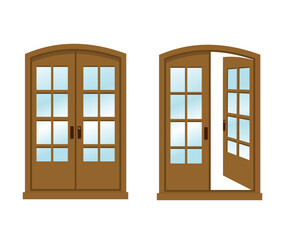 Obraz premium classic wooden entrance door closed and open