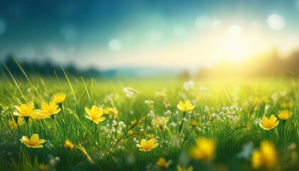 summer background with sunny day in the grass field and some wildflowers © nana