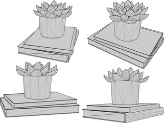 vector sketch illustration silhouette design of ornamental plants in pots for decoration on the table for interior room