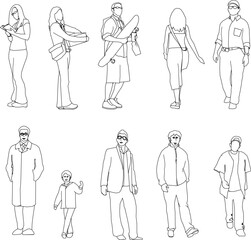 vector sketch illustration silhouette design of various human activities with their work as a complement to the image  