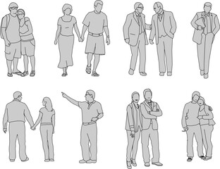 vector sketch illustration silhouette design image of people pairing up with boyfriend and coworker