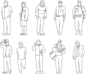 vector sketch illustration silhouette design image ornament decoration human with various activities in a relaxing pose  