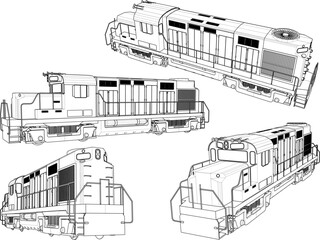 vector sketch illustration silhouette design old classic vintage ethnic european train vehicle
