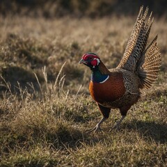 Fototapeta premium Photograph a pheasant in motion as it runs or flies.