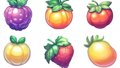 Fruit icons in a vibrant style.  Cute, stylized fruit illustrations