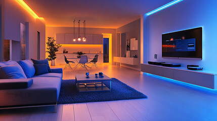 A living room with a couch, coffee table, and a TV