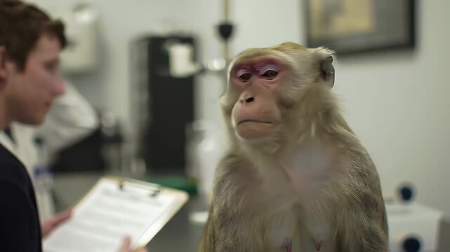 Pensive Monkey Observed During Laboratory Experiment