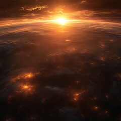 Fototapeta premium Earth at Sunrise, City Lights