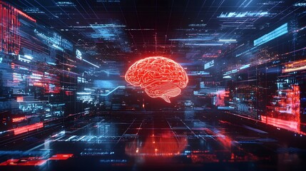 Obraz premium Abstract ai brain visualization innovation in digital space art