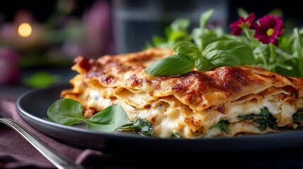 Delicious homemade lasagna with spinach and ricotta