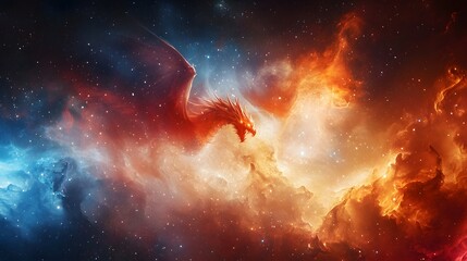 Fototapeta premium Celestial dragon soars through colorful cosmic nebula fantasy art