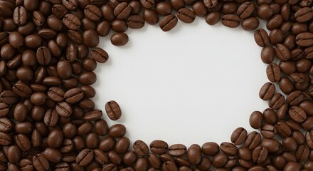 Roasted Coffee Beans Frame on White Background for Cafe Menu or Packaging
