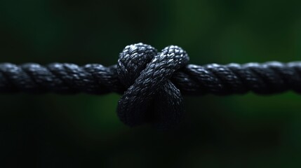 Close-up of a strong, dark knot in a thick rope