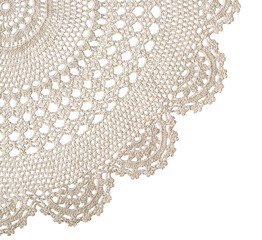 Round crochet beige doily isolated cutout on transparent