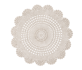 Round crochet beige doily isolated cutout on transparent
