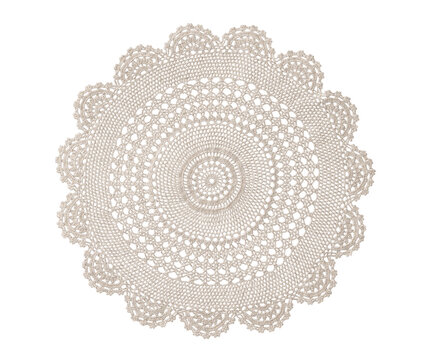 Round crochet beige doily isolated cutout on transparent