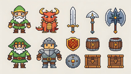 Fototapeta premium Fantasy pixel art roguelike asset pack