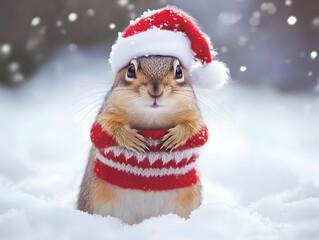 Adorable Christmas Squirrel in Festive Knitwear: A Winter Wonderland