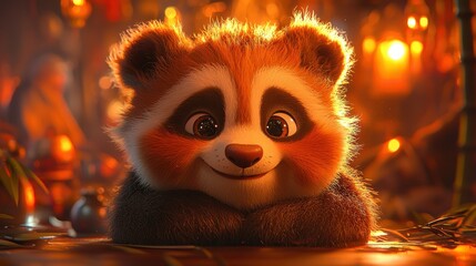Adorable Red Panda in Warm Ambient Lighting