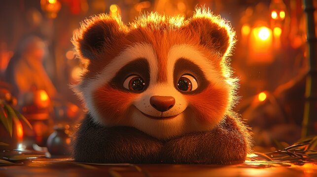 Adorable Red Panda in Warm Ambient Lighting